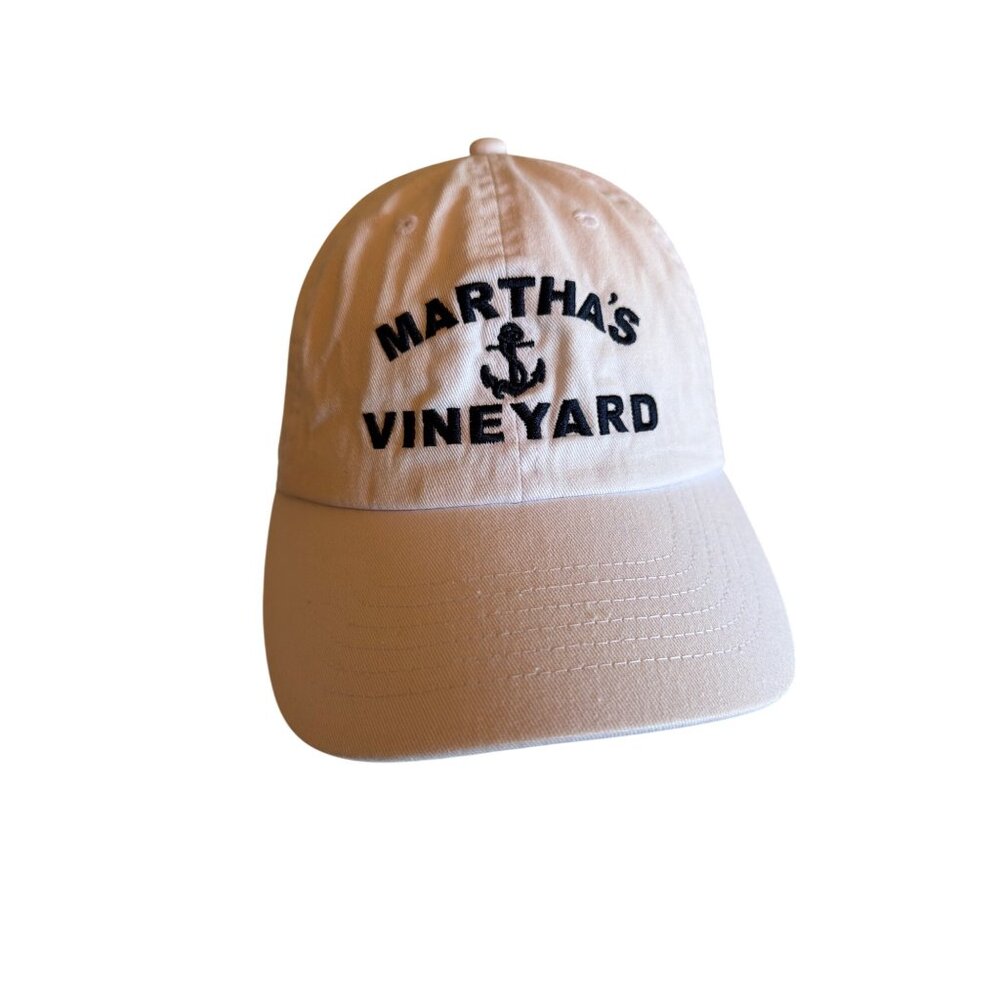 Marthas Vineyard‎ Embroidered White Baseball Cap Adjustable Strap Preppy Coastal